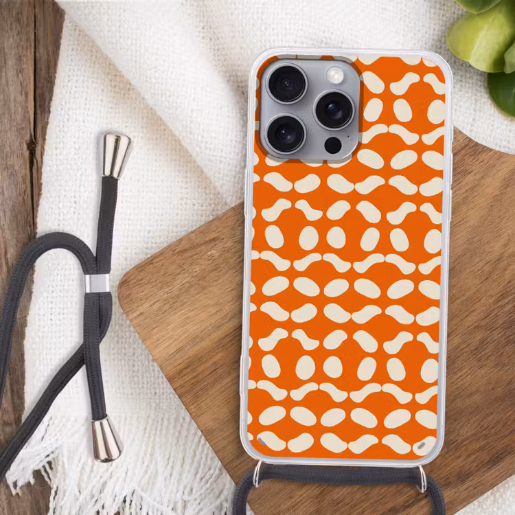 Oranje - Organische vormen - Wit Hoesje iPhone 16 Pro Max met koord klein 804 -sfeer4