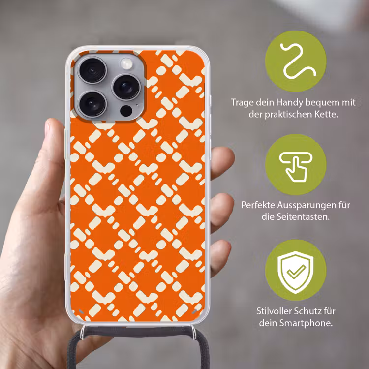 Oranje - Ruitpatroon - Wit Hoesje iPhone 16 Pro Max met koord klein 804 -sfeer2_DE