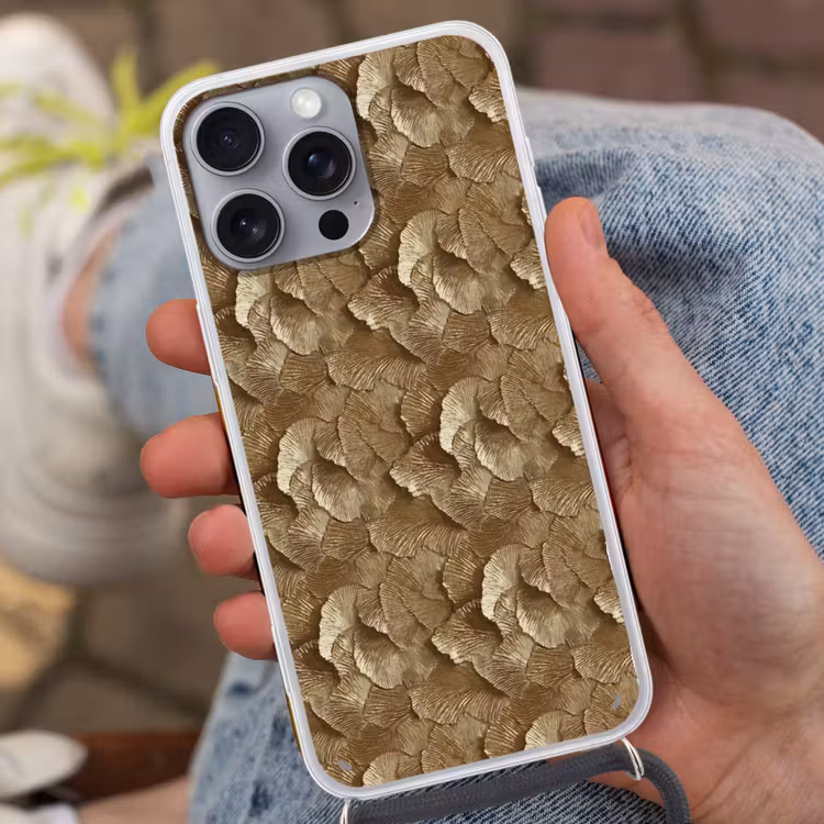 Organisch - Patroon - Bladeren - Goud Hoesje iPhone 16 Pro Max met koord klein 804 -sfeer3