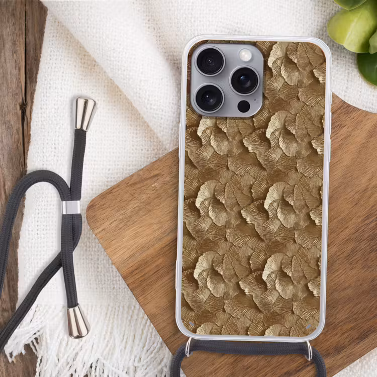 Organisch - Patroon - Bladeren - Goud Hoesje iPhone 16 Pro Max met koord klein 804 -sfeer4