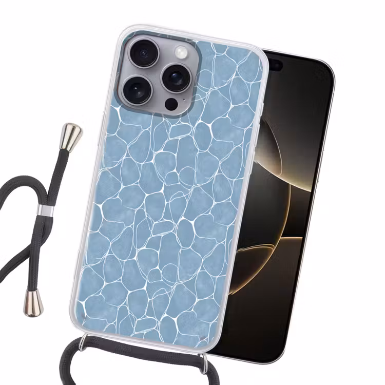 Organisch - Patroon - Blauw Hoesje iPhone 16 Pro Max met koord klein 804 -sfeer1