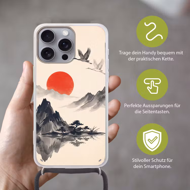 Oosters - Kraanvogels - Landschap Hoesje iPhone 16 Pro Max met koord klein -sfeer2_DE