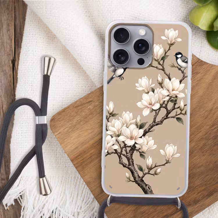 Oosters - Vogels - Beige Hoesje iPhone 16 Pro Max met koord klein -sfeer4
