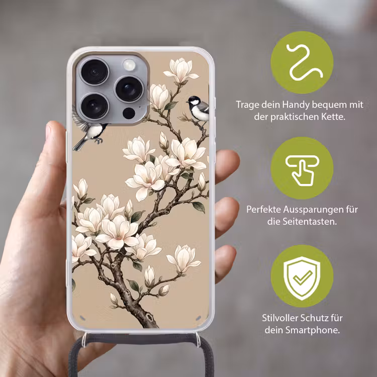 Oosters - Vogels - Beige Hoesje iPhone 16 Pro Max met koord klein -sfeer2_DE