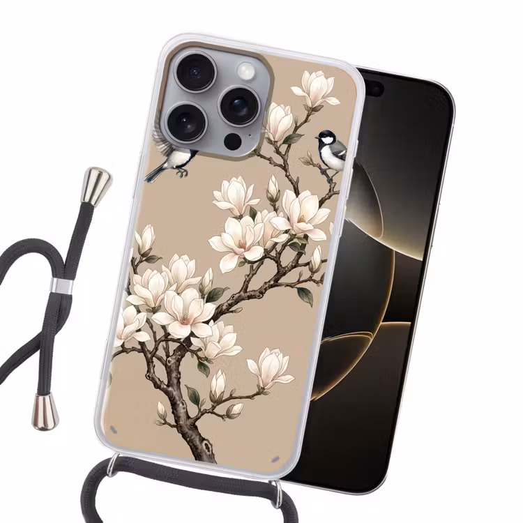 Oosters - Vogels - Beige Hoesje iPhone 16 Pro Max met koord klein -sfeer1