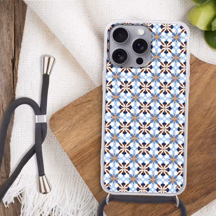 Ornament - Tegel - Kleurrijk Hoesje iPhone 16 Pro Max met koord klein 804 -sfeer4
