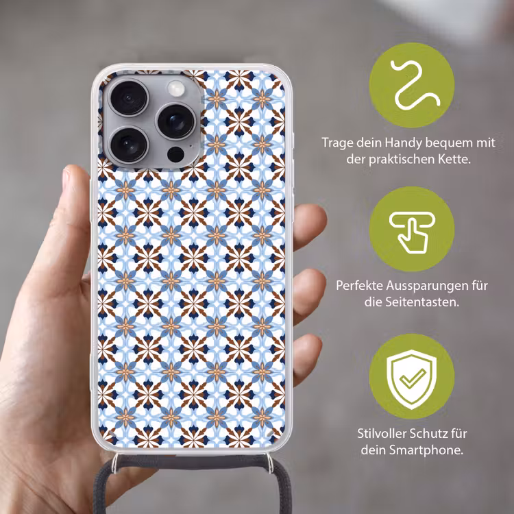 Ornament - Tegel - Kleurrijk Hoesje iPhone 16 Pro Max met koord klein 804 -sfeer2_DE
