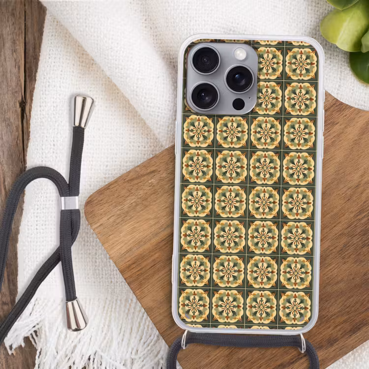Ornament - Patroon - Groen Hoesje iPhone 16 Pro Max met koord klein 804 -sfeer4