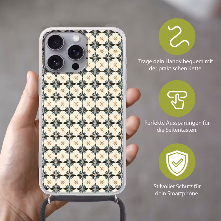 Sierlijk - Ornament - Blauw Hoesje iPhone 16 Pro Max met koord klein 804 -sfeer2_DE