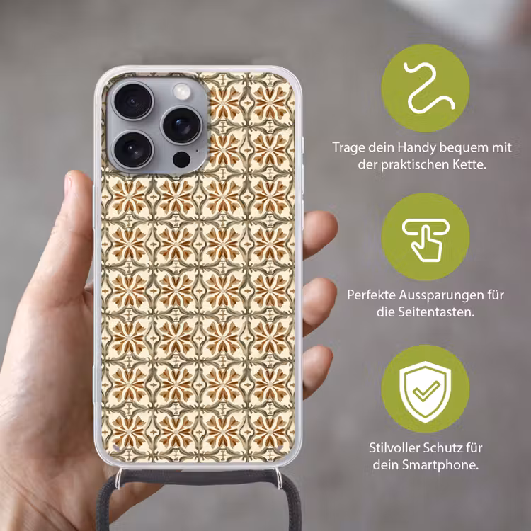 Siertegel - Patroon - Bruin Hoesje iPhone 16 Pro Max met koord klein 804 -sfeer2_DE