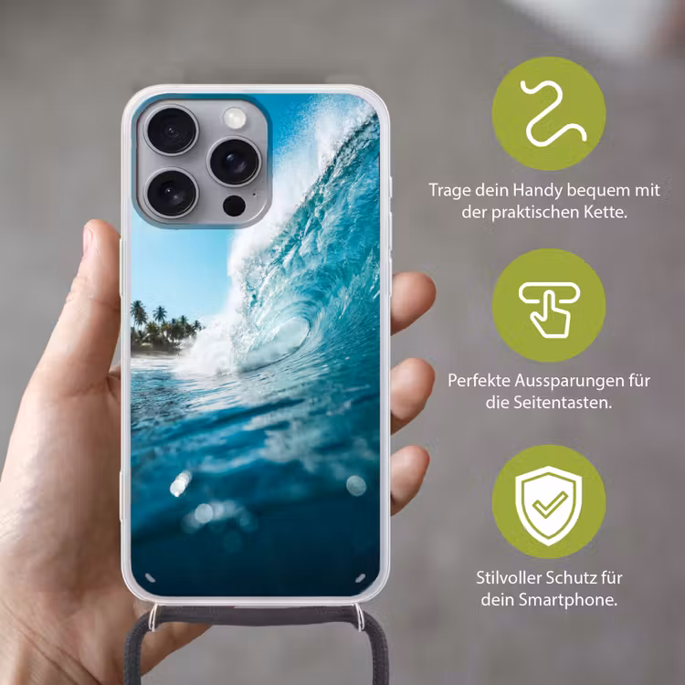 Oceaan - Golf - Strand - Natuur - Blauw Hoesje iPhone 16 Pro Max met koord klein -sfeer2_DE