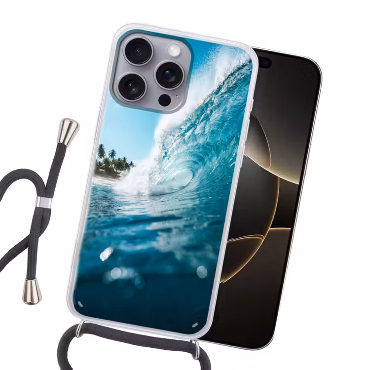 Oceaan - Golf - Strand - Natuur - Blauw Hoesje iPhone 16 Pro Max met koord klein -sfeer1