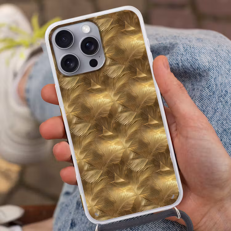 Palm - Waaier - Goud Hoesje iPhone 16 Pro Max met koord klein 804 -sfeer3