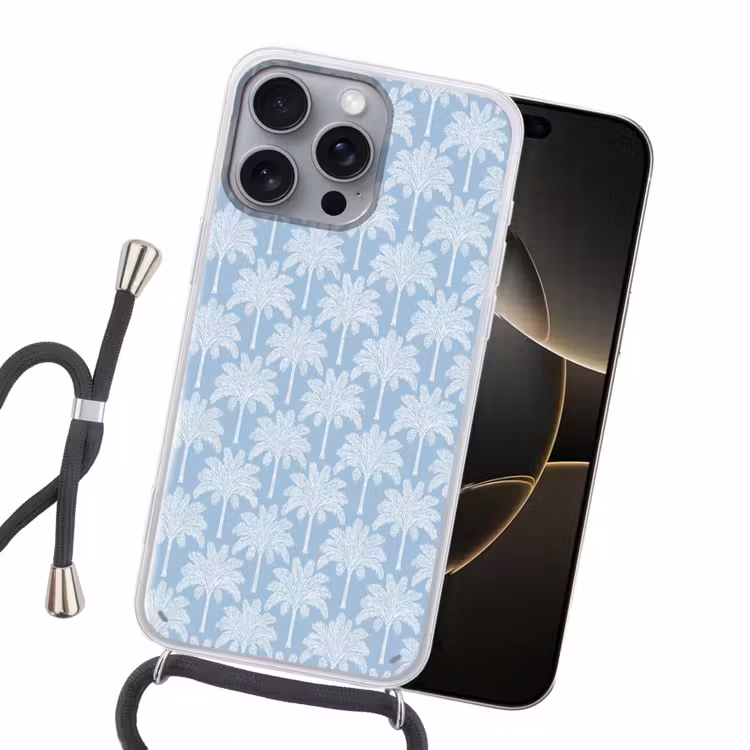 Palmboom - Modern - Blauw Hoesje iPhone 16 Pro Max met koord klein 804 -sfeer1