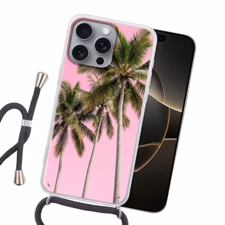 Palmboom - Tropisch - Pink Hoesje iPhone 16 Pro Max met koord klein -sfeer1