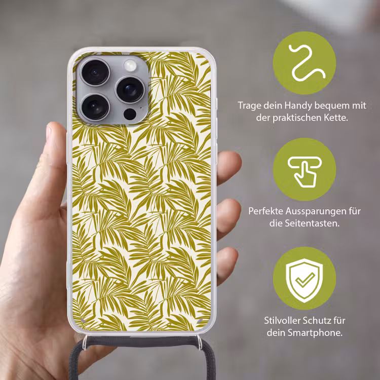 Palmblad - Patroon - Groen Hoesje iPhone 16 Pro Max met koord klein 804 -sfeer2_DE