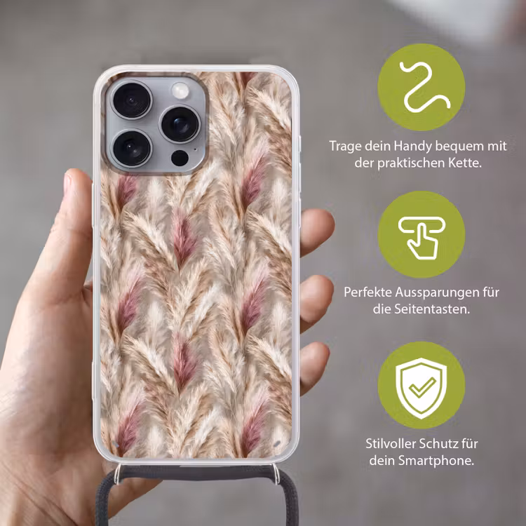 Pampasgras - Pluizig - Kleurrijk Hoesje iPhone 16 Pro Max met koord klein 804 -sfeer2_DE