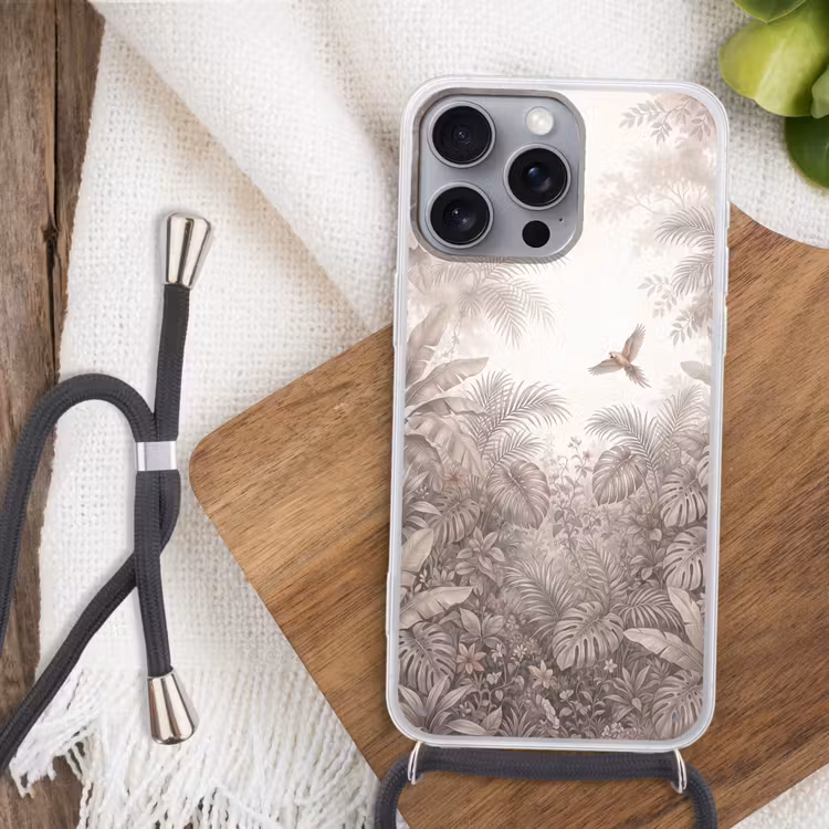 Papagaai - Jungle - Tropisch Hoesje iPhone 16 Pro Max met koord klein -sfeer4