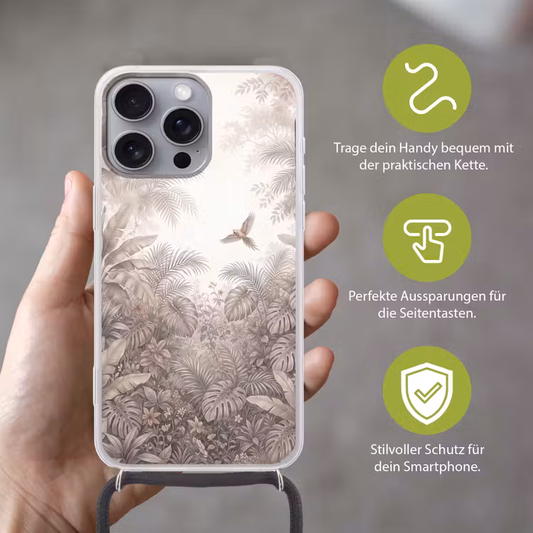 Papagaai - Jungle - Tropisch Hoesje iPhone 16 Pro Max met koord klein -sfeer2_DE