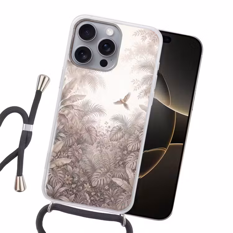 Papagaai - Jungle - Tropisch Hoesje iPhone 16 Pro Max met koord klein -sfeer1