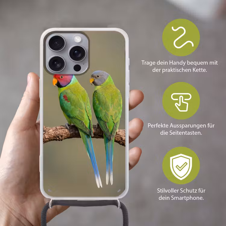 Papagaai - Tak - Natuur - Kleurrijk Hoesje iPhone 16 Pro Max met koord klein -sfeer2_DE