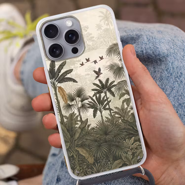 Papagaaien - Jungle - Tropisch - Green Hoesje iPhone 16 Pro Max met koord klein -sfeer3