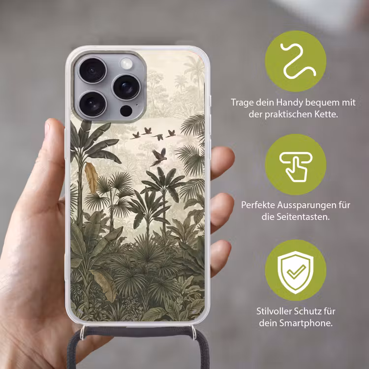Papagaaien - Jungle - Tropisch - Green Hoesje iPhone 16 Pro Max met koord klein -sfeer2_DE
