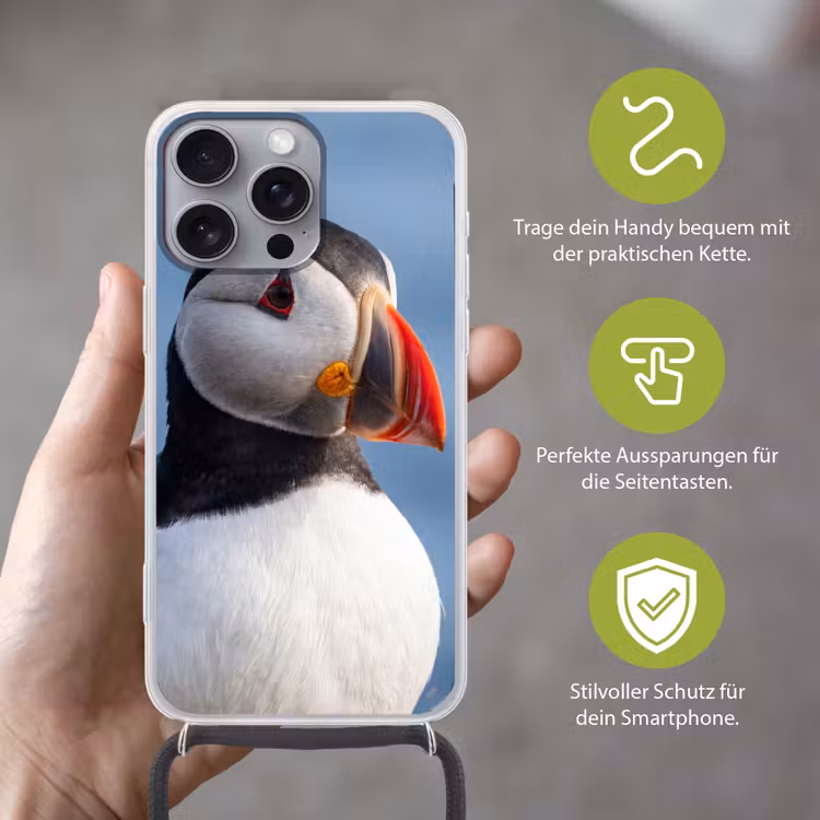 Papegaaiduiker - Portret - Natuur Hoesje iPhone 16 Pro Max met koord klein -sfeer2_DE