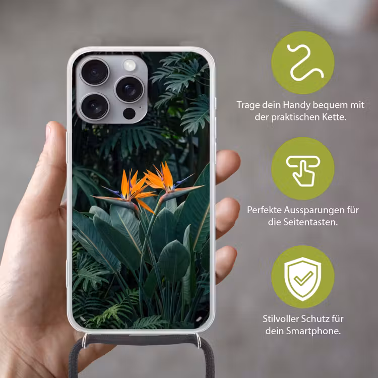Paradijsvogel - Bloem - Exotisch Hoesje iPhone 16 Pro Max met koord klein -sfeer2_DE