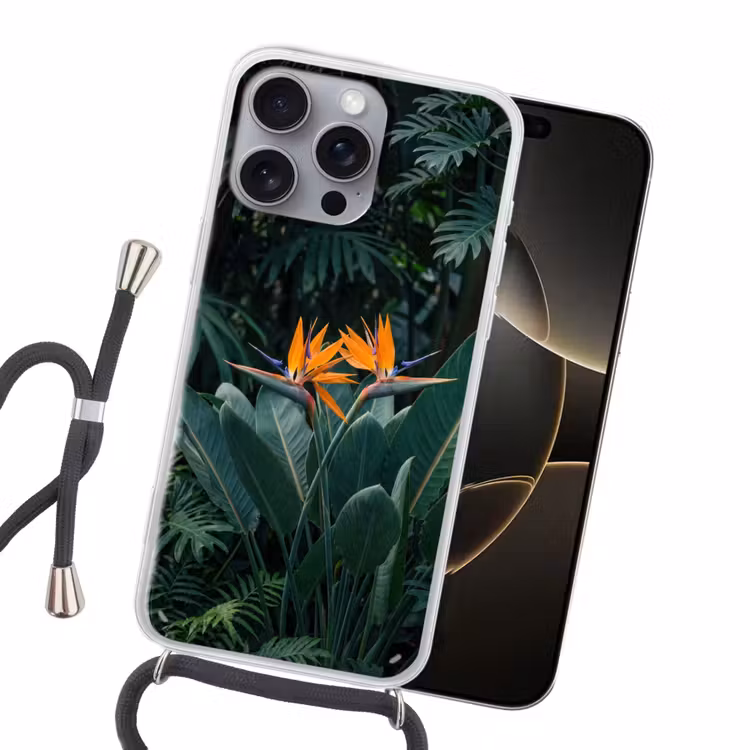 Paradijsvogel - Bloem - Exotisch Hoesje iPhone 16 Pro Max met koord klein -sfeer1