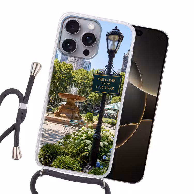 Park - Fontein - Stad - Natuur Hoesje iPhone 16 Pro Max met koord klein -sfeer1