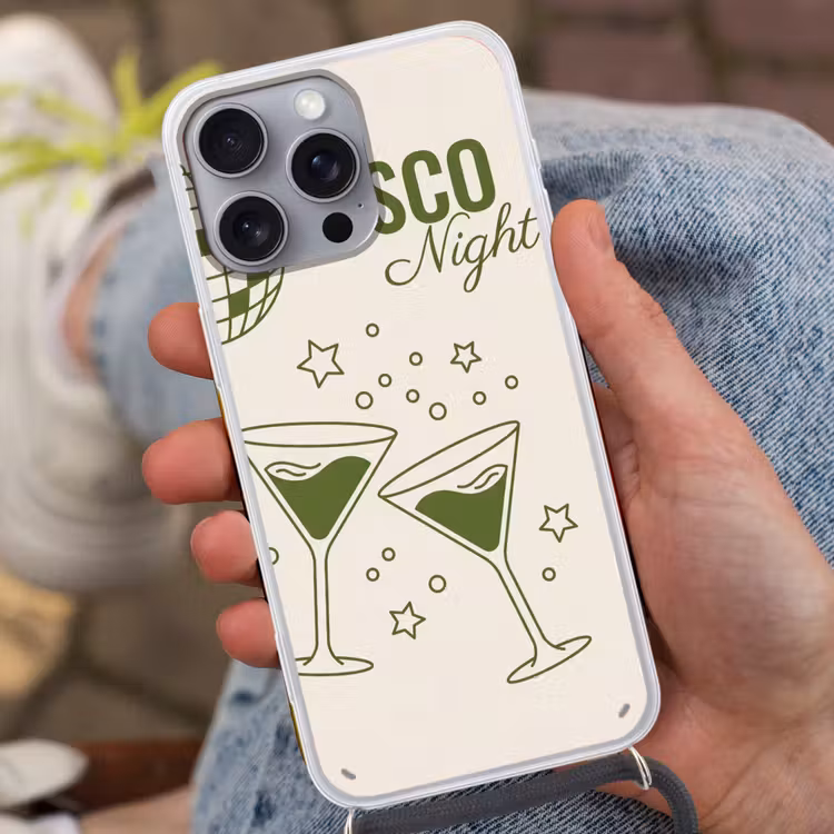 Feest - Disco - Drank - Illustratie - Groen Hoesje iPhone 16 Pro Max met koord klein -sfeer3