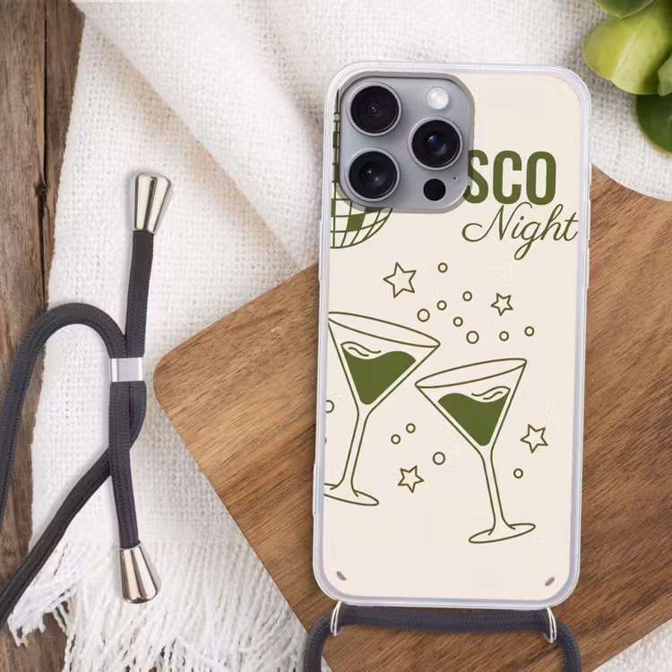 Feest - Disco - Drank - Illustratie - Groen Hoesje iPhone 16 Pro Max met koord klein -sfeer4