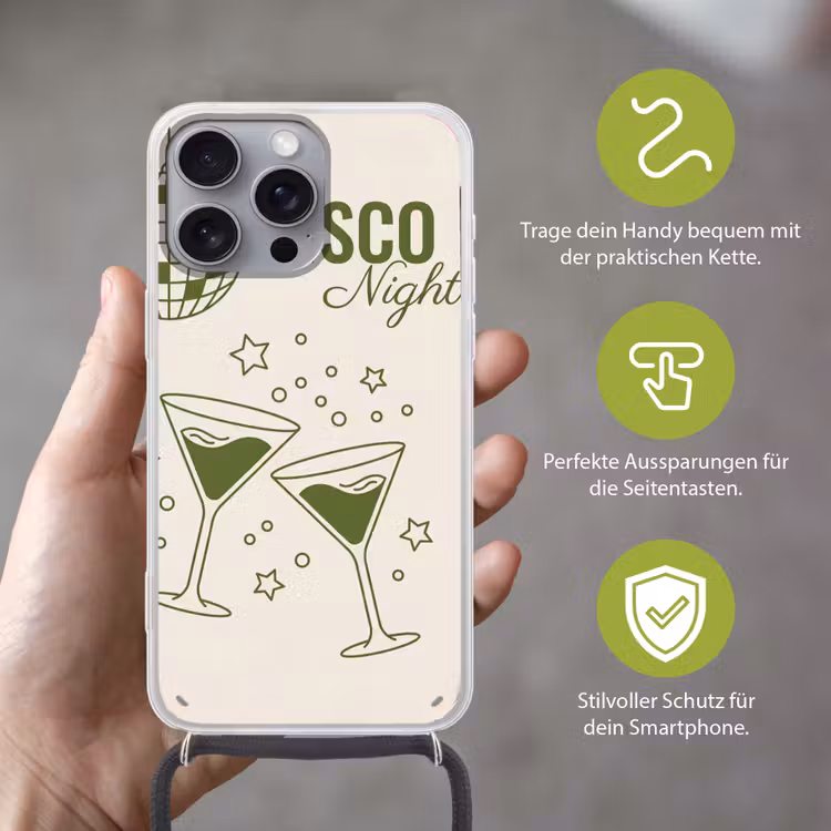 Feest - Disco - Drank - Illustratie - Groen Hoesje iPhone 16 Pro Max met koord klein -sfeer2_DE