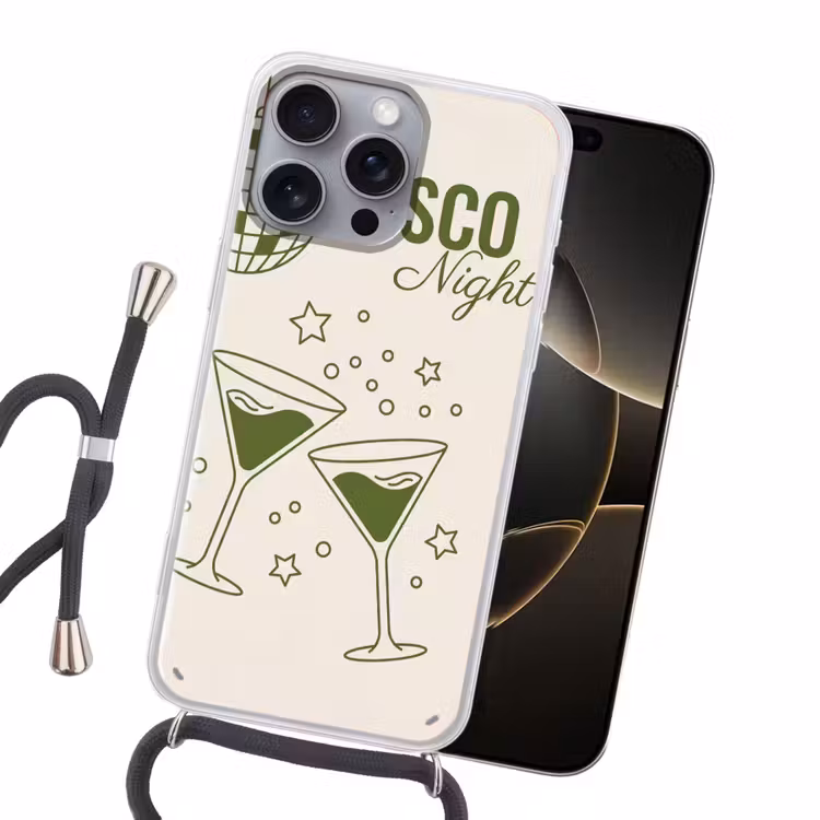 Feest - Disco - Drank - Illustratie - Groen Hoesje iPhone 16 Pro Max met koord klein -sfeer1