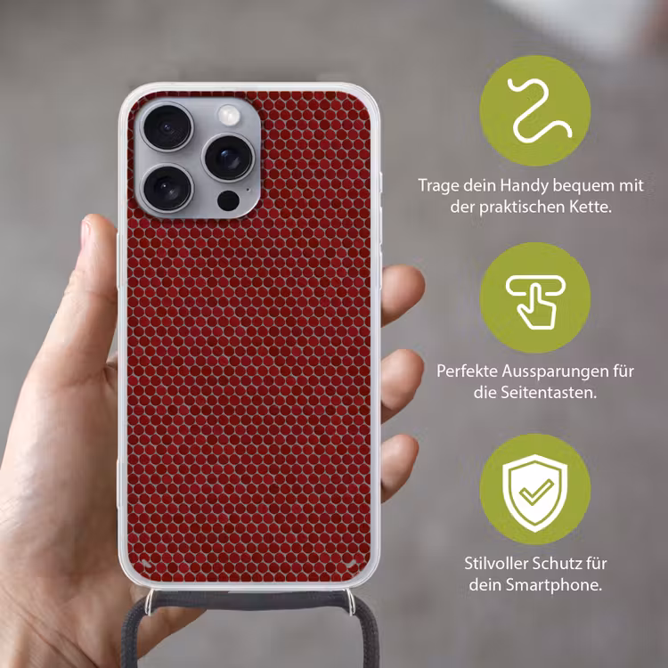 Penny - Mozaïek - Rond - Rood Hoesje iPhone 16 Pro Max met koord klein 804 -sfeer2_DE