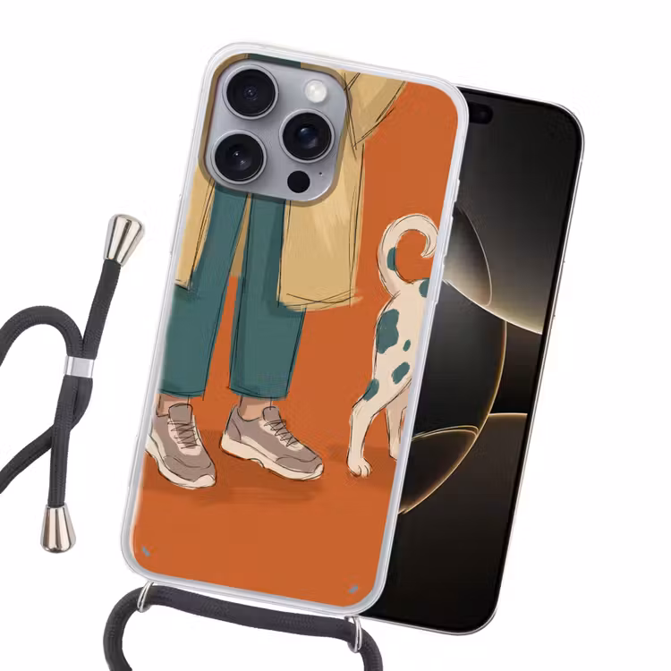 Persoon - Hond - Dieren - Illustratie - Modern Hoesje iPhone 16 Pro Max met koord klein -sfeer1