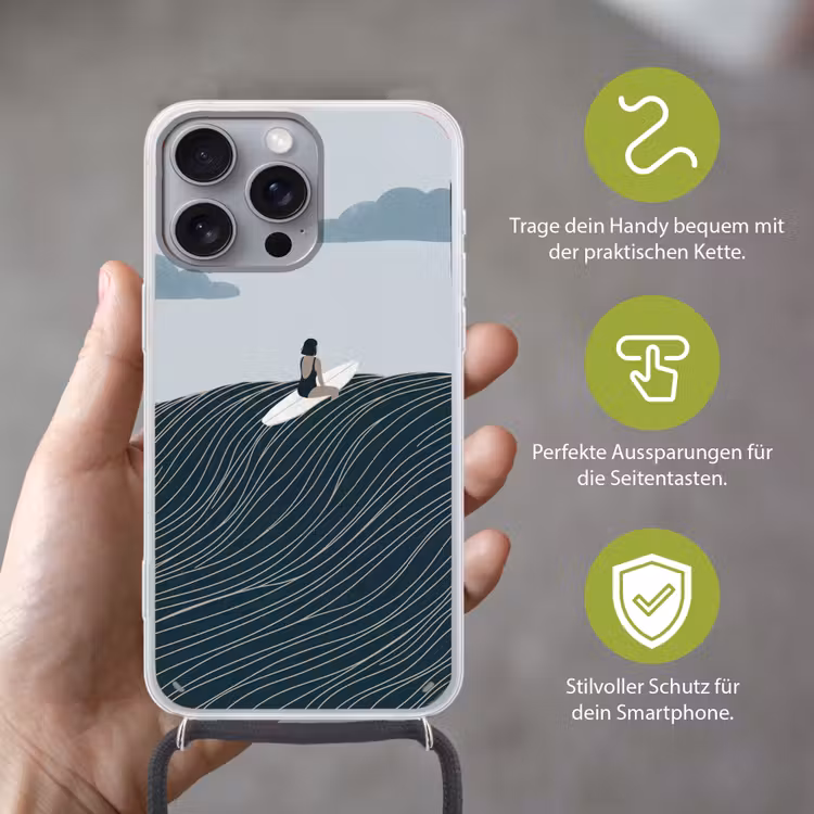 Persoon - Surfen - Oceaan - Natuur - Modern Hoesje iPhone 16 Pro Max met koord klein -sfeer2_DE