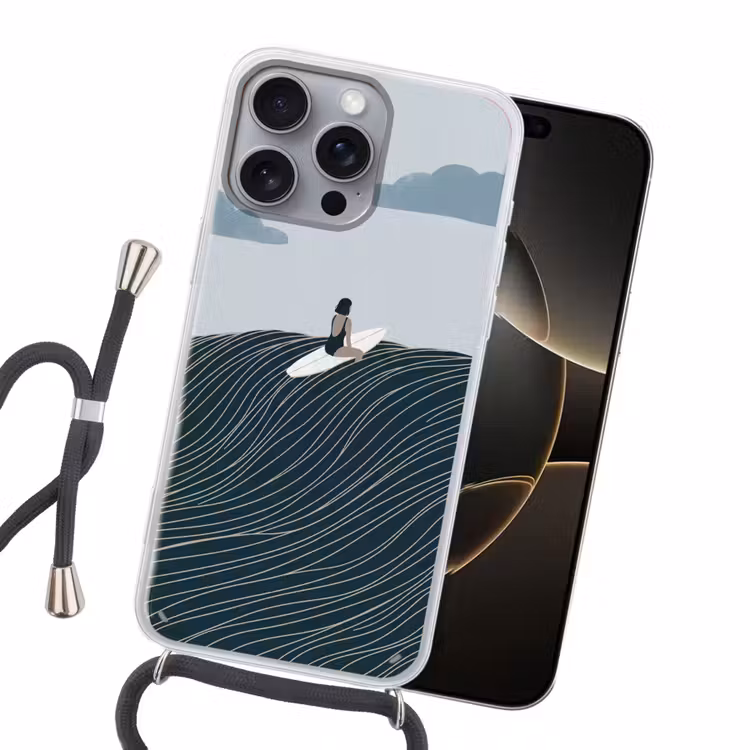 Persoon - Surfen - Oceaan - Natuur - Modern Hoesje iPhone 16 Pro Max met koord klein -sfeer1