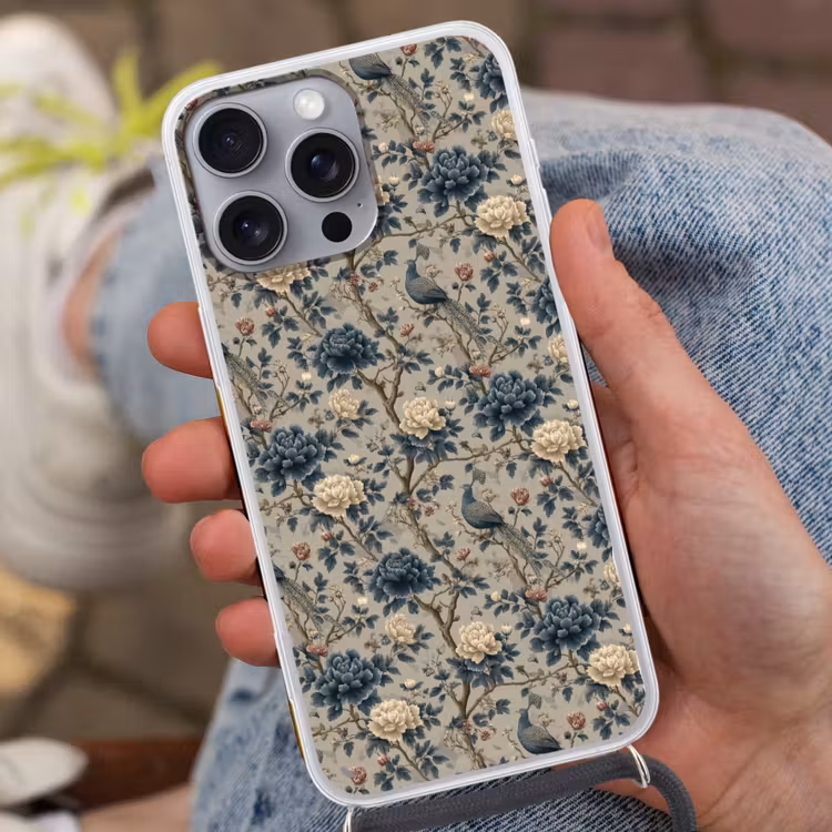 Pauw - Bloemen - Blauw Hoesje iPhone 16 Pro Max met koord klein 804 -sfeer3