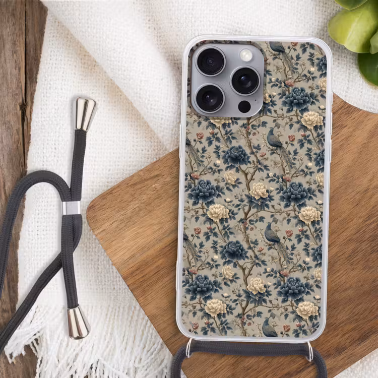 Pauw - Bloemen - Blauw Hoesje iPhone 16 Pro Max met koord klein 804 -sfeer4