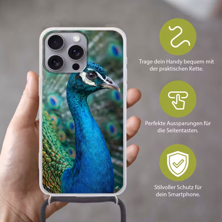 Pauw - Veren - Blauw Hoesje iPhone 16 Pro Max met koord klein -sfeer2_DE