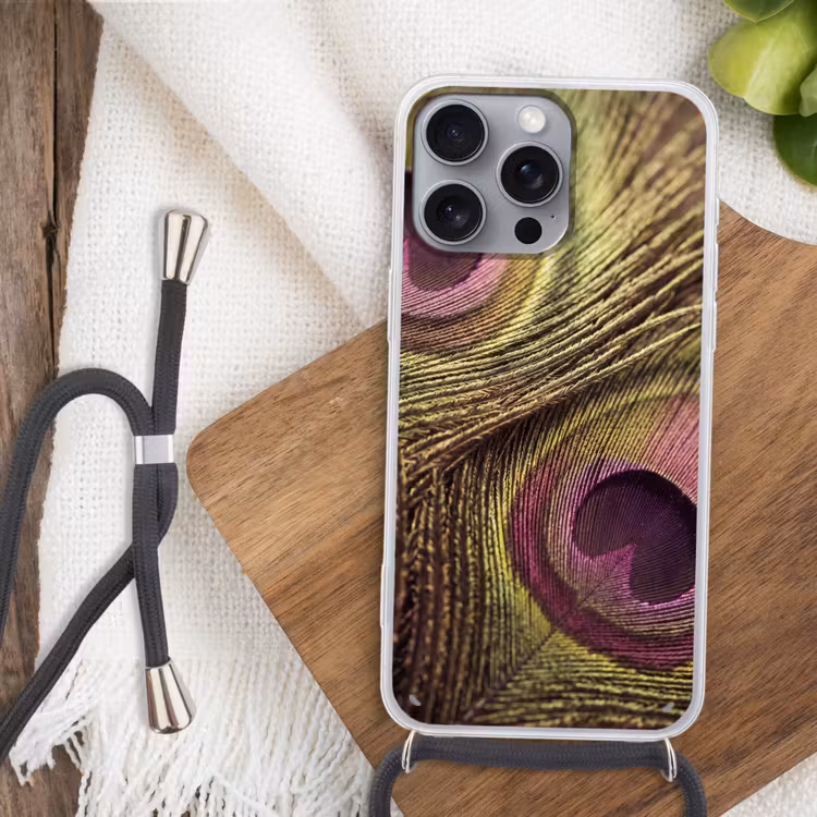 Pauw - Veren - Paars - Groen Hoesje iPhone 16 Pro Max met koord klein -sfeer4