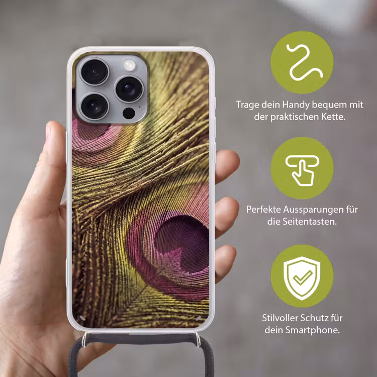 Pauw - Veren - Paars - Groen Hoesje iPhone 16 Pro Max met koord klein -sfeer2_DE