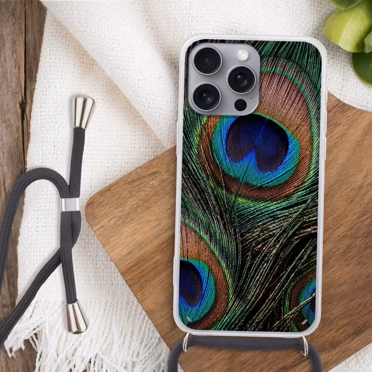 Pauwenveren - Klassiek - Groen Hoesje iPhone 16 Pro Max met koord klein -sfeer4
