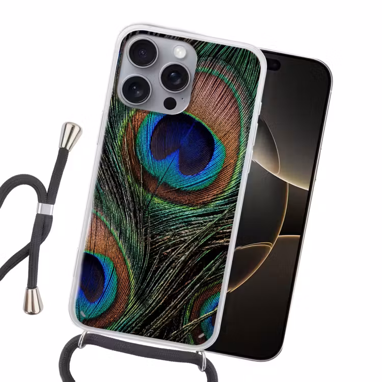 Pauwenveren - Klassiek - Groen Hoesje iPhone 16 Pro Max met koord klein -sfeer1