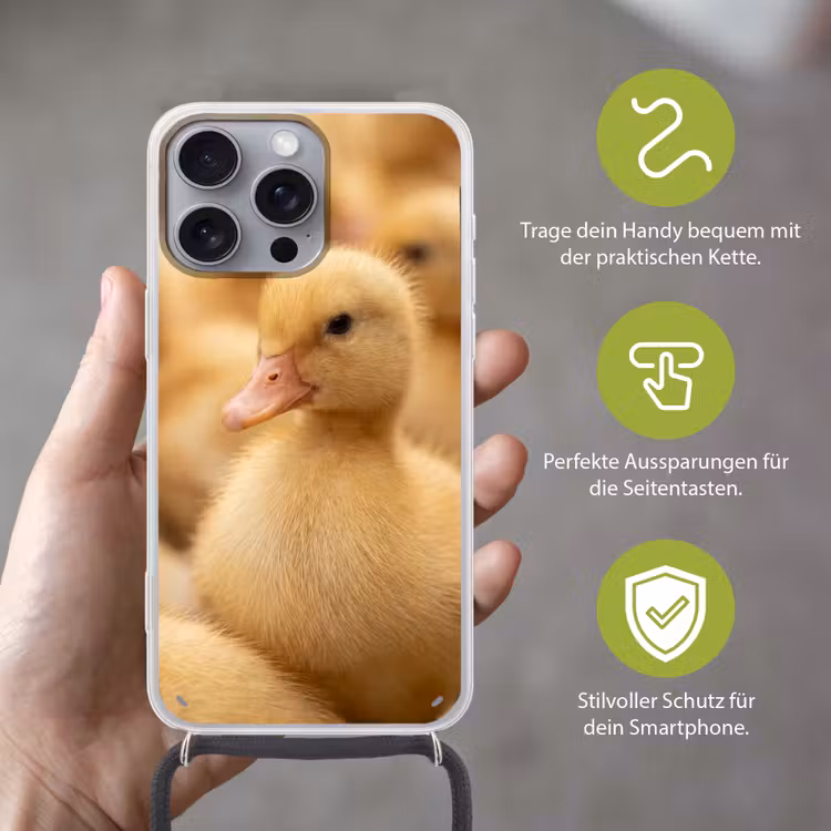 Pijltje - Eend - Natuur - Geel Hoesje iPhone 16 Pro Max met koord klein -sfeer2_DE