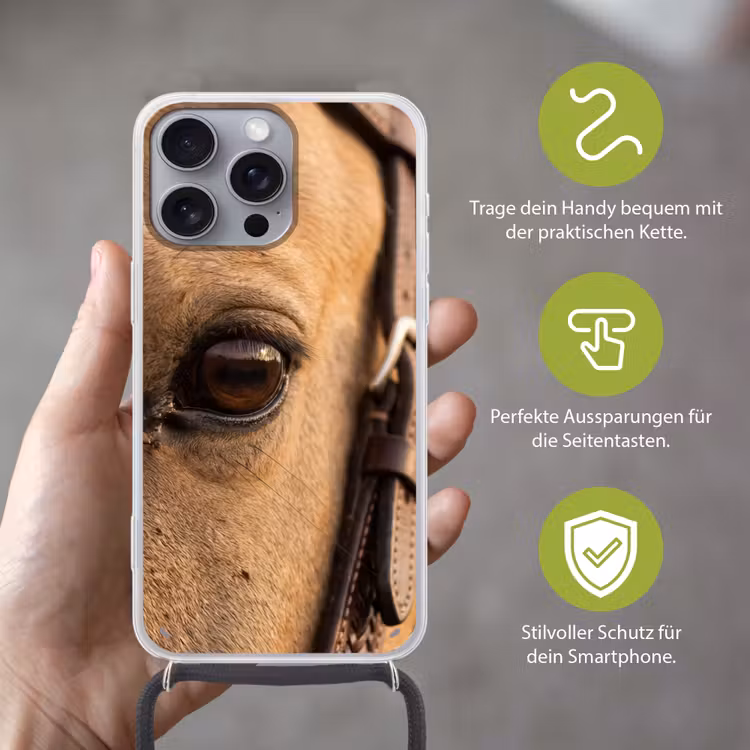 Paard - Oog - Bruin Hoesje iPhone 16 Pro Max met koord klein -sfeer2_DE