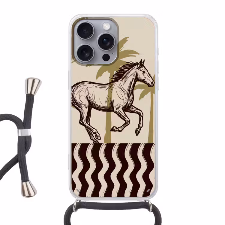 Paard - Galopperend - Woestijn - Illustratie Hoesje iPhone 16 Pro Max met koord klein -3d