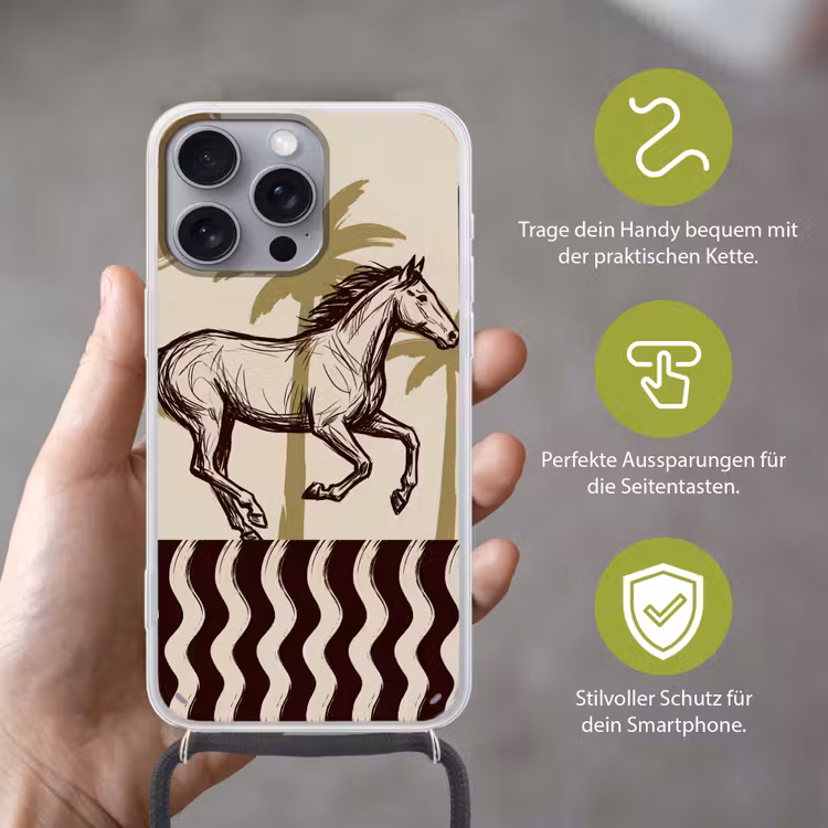 Paard - Galopperend - Woestijn - Illustratie Hoesje iPhone 16 Pro Max met koord klein -sfeer2_DE